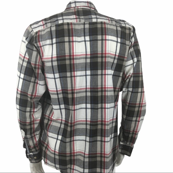 Wrangler Rugged Men's Plaid Western Shirt-Black & White-Sz Large Long Sleeve EUC - Picture 2 of 12